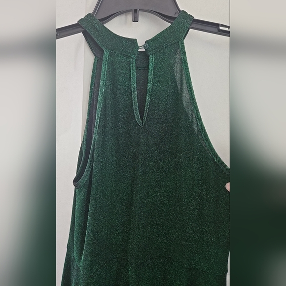 Dark Green glitter halter top maxi dress leg slit & neck button sz. 140 10yr US - Picture 5 of 6